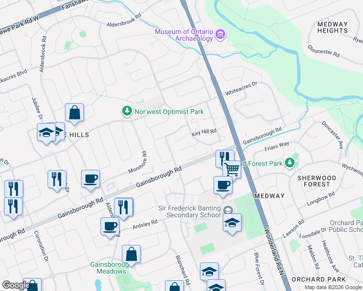 map of restaurants, bars, coffee shops, grocery stores, and more near in London