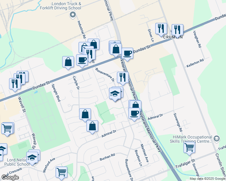 map of restaurants, bars, coffee shops, grocery stores, and more near in London