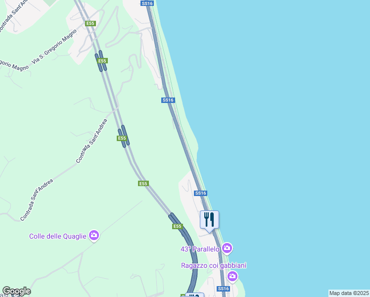map of restaurants, bars, coffee shops, grocery stores, and more near 128 Strada Statale 16 in Grottammare