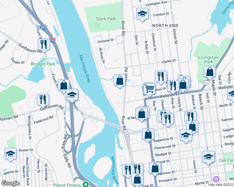 map of restaurants, bars, coffee shops, grocery stores, and more near 34 Andrew Street in Manchester