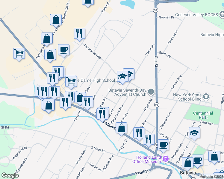 map of restaurants, bars, coffee shops, grocery stores, and more near 6 Soccio Street in Batavia