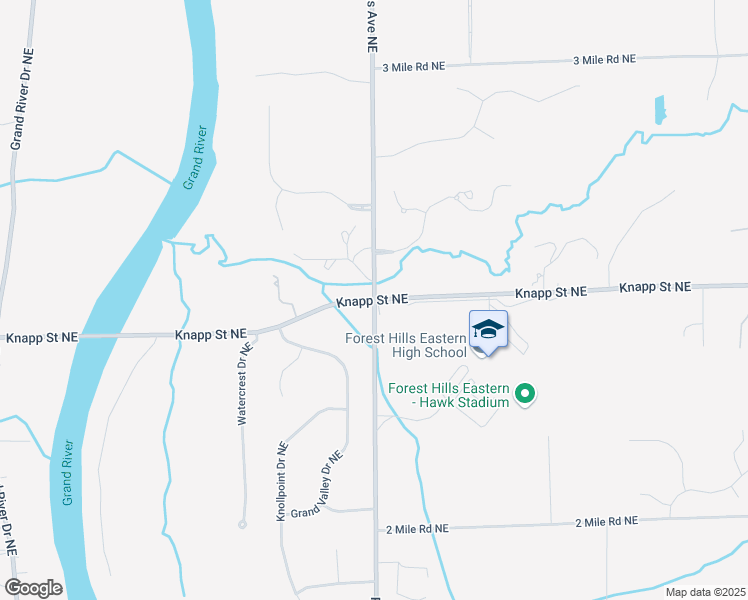 map of restaurants, bars, coffee shops, grocery stores, and more near Knapp St NE & Pettis Ave NE in Ada