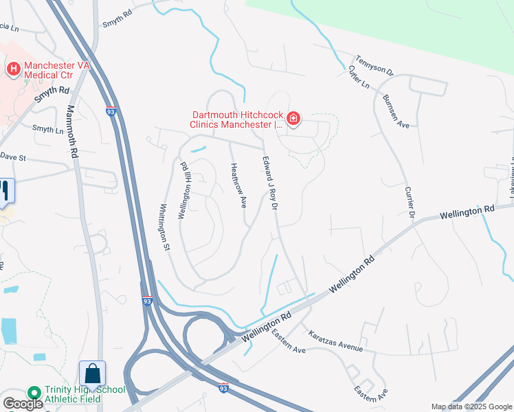 map of restaurants, bars, coffee shops, grocery stores, and more near 106 Wellington Hill Road in Manchester