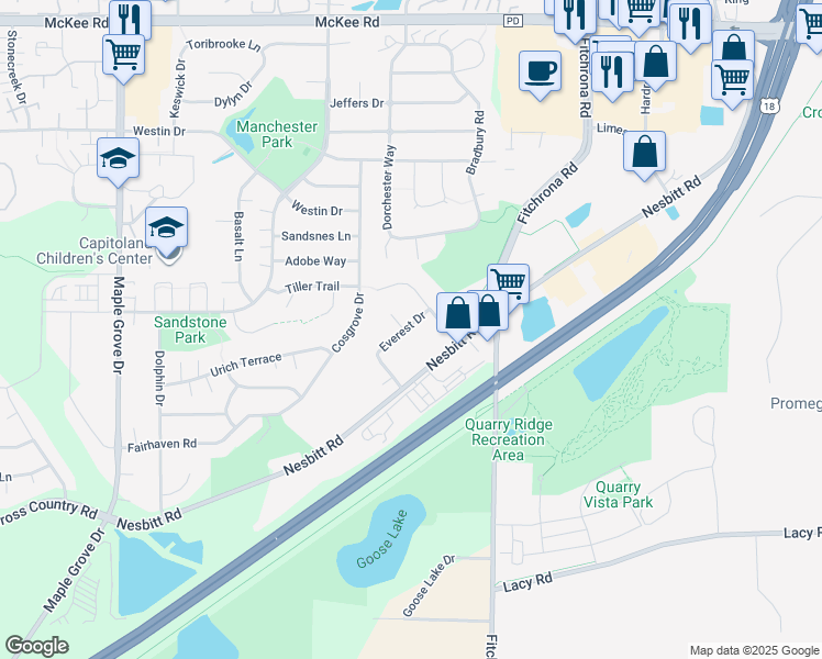 map of restaurants, bars, coffee shops, grocery stores, and more near 6368 Nesbitt Road in Madison