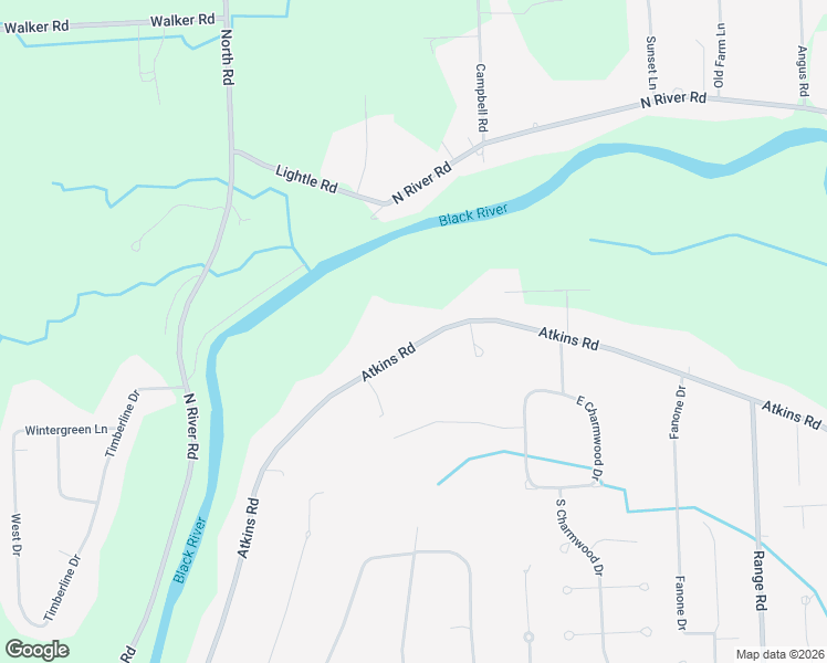 map of restaurants, bars, coffee shops, grocery stores, and more near 4590 Atkins Road in North Street