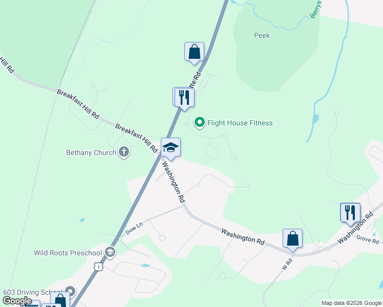 map of restaurants, bars, coffee shops, grocery stores, and more near 12 Random Road in Rye