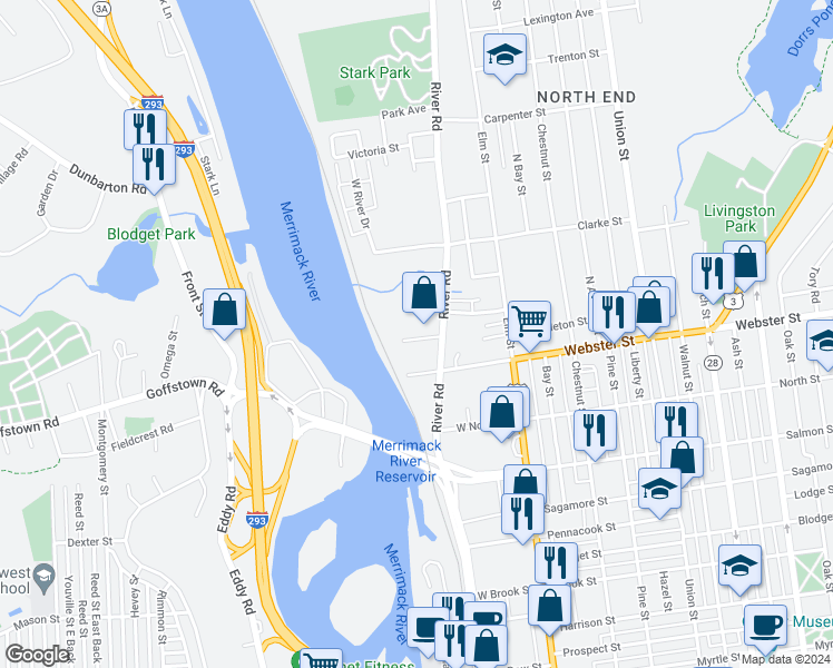 map of restaurants, bars, coffee shops, grocery stores, and more near 34 Andrew Street in Manchester