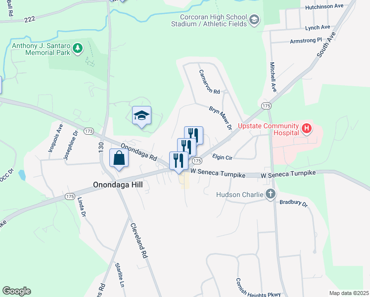 map of restaurants, bars, coffee shops, grocery stores, and more near 4911 Grolier Road in Syracuse