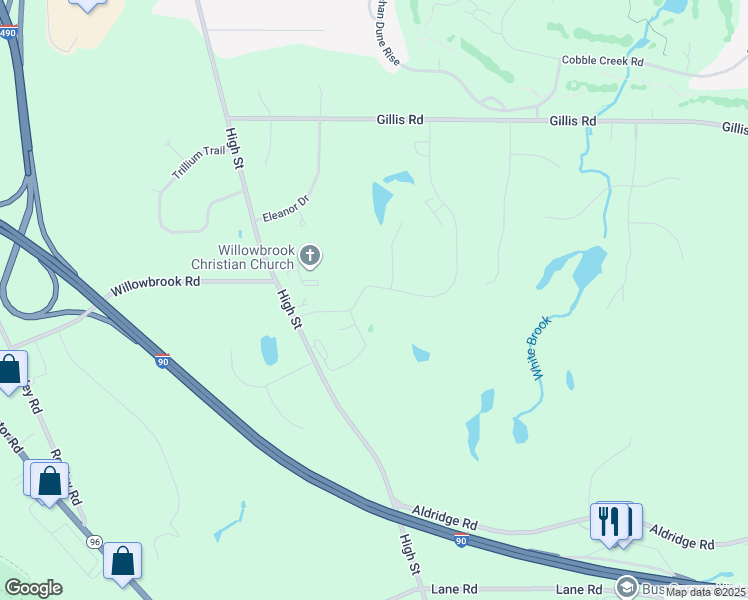 map of restaurants, bars, coffee shops, grocery stores, and more near 675 Championship Drive in Victor