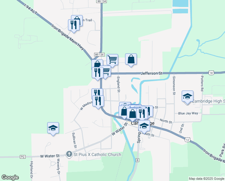 map of restaurants, bars, coffee shops, grocery stores, and more near 311 England Street in Cambridge