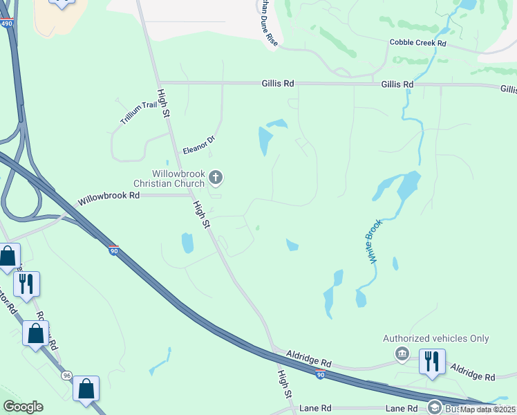 map of restaurants, bars, coffee shops, grocery stores, and more near 675 Championship Drive in Victor