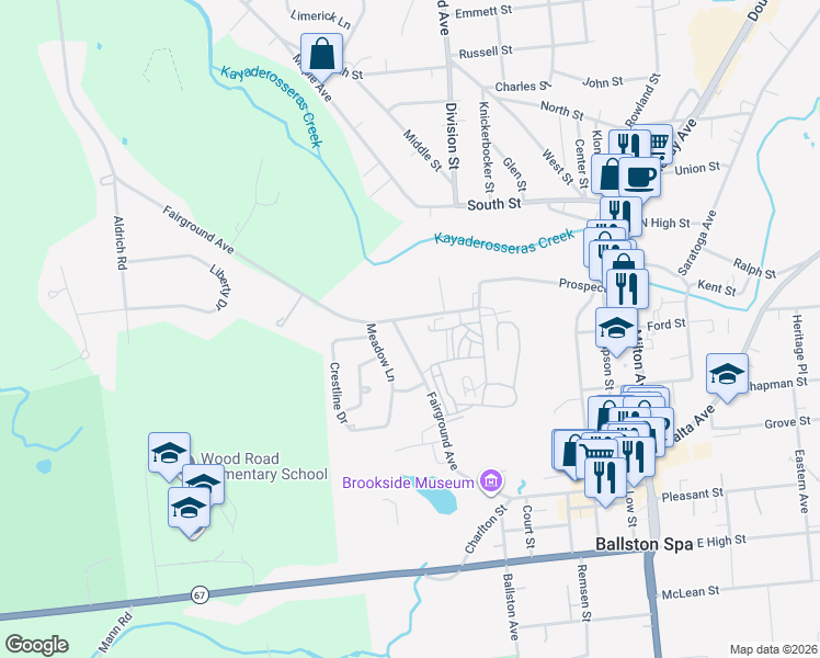 map of restaurants, bars, coffee shops, grocery stores, and more near 191 Prospect Street in Ballston Spa