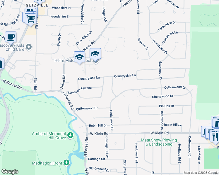 map of restaurants, bars, coffee shops, grocery stores, and more near 24 Rosewood Drive in Buffalo