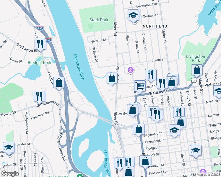 map of restaurants, bars, coffee shops, grocery stores, and more near 33 Andrew Street in Manchester