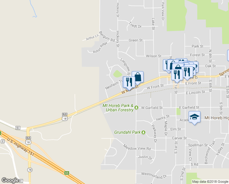 map of restaurants, bars, coffee shops, grocery stores, and more near 426 West Main Street in Mount Horeb