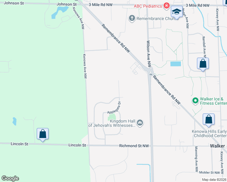 map of restaurants, bars, coffee shops, grocery stores, and more near 2277 Orchard Ridge Drive Northwest in Walker