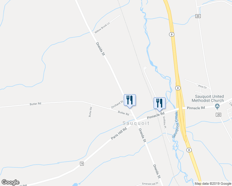 map of restaurants, bars, coffee shops, grocery stores, and more near 2995 Oneida Street in Sauquoit