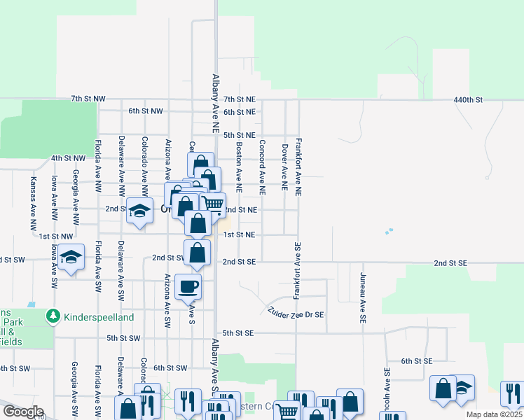 map of restaurants, bars, coffee shops, grocery stores, and more near 200 Concord Avenue Northeast in Orange City