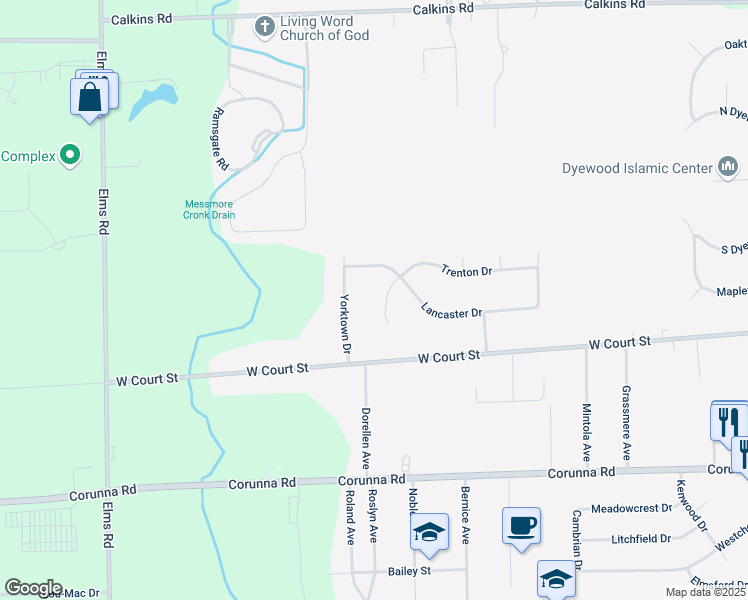 map of restaurants, bars, coffee shops, grocery stores, and more near 6238 Trenton Drive in Flint