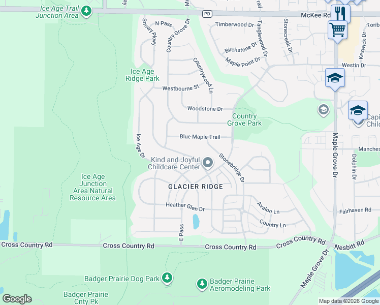 map of restaurants, bars, coffee shops, grocery stores, and more near 3602 Sabertooth Trail in Madison