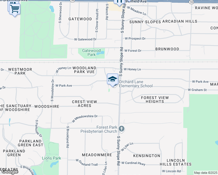 map of restaurants, bars, coffee shops, grocery stores, and more near 2015 South Sunnyslope Road in New Berlin