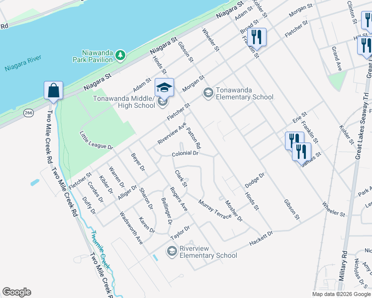 map of restaurants, bars, coffee shops, grocery stores, and more near 20 Gath Terrace in Tonawanda