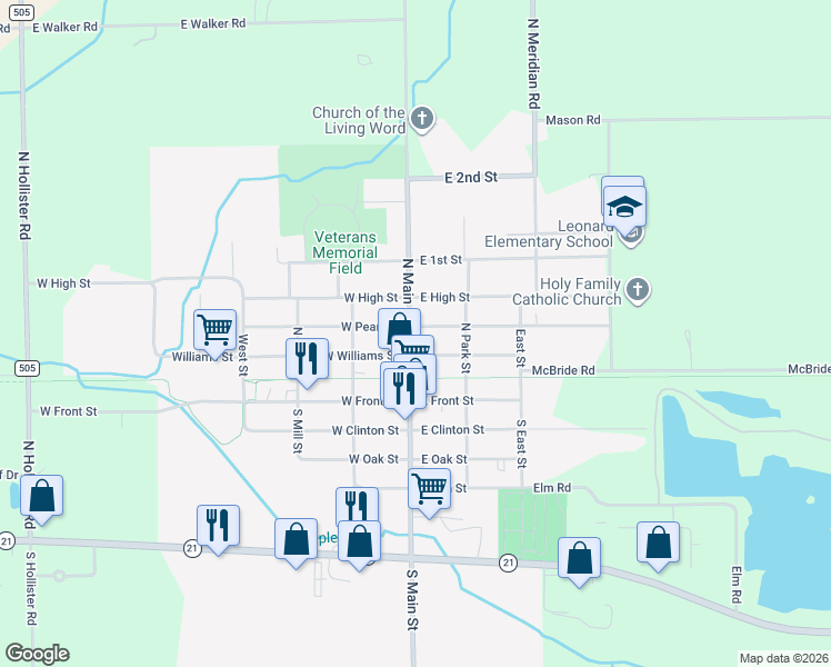 map of restaurants, bars, coffee shops, grocery stores, and more near in Ovid