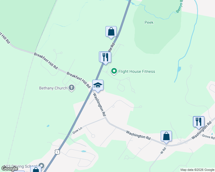 map of restaurants, bars, coffee shops, grocery stores, and more near 12 Random Road in Rye