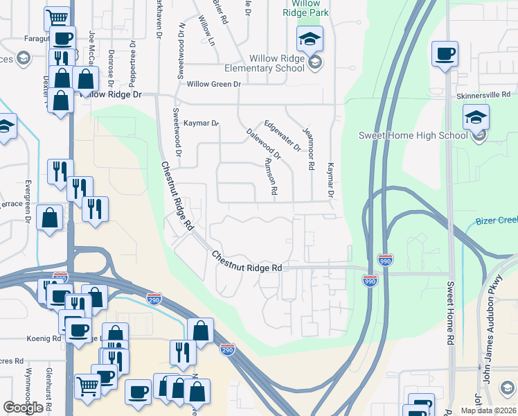 map of restaurants, bars, coffee shops, grocery stores, and more near 60 Rumson Road in Buffalo