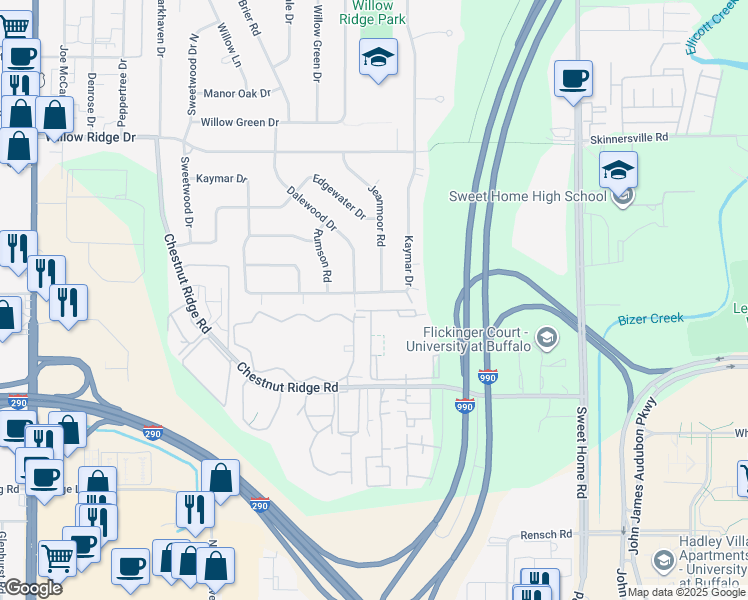 map of restaurants, bars, coffee shops, grocery stores, and more near 159 Jeanmoor Road in Buffalo
