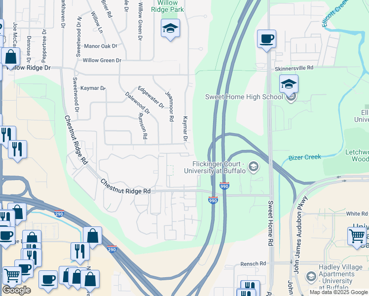 map of restaurants, bars, coffee shops, grocery stores, and more near 159 Jeanmoor Road in Buffalo