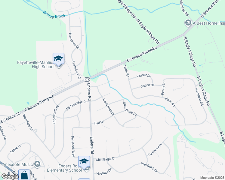 map of restaurants, bars, coffee shops, grocery stores, and more near 8267 Drinkwater Lane in Manlius