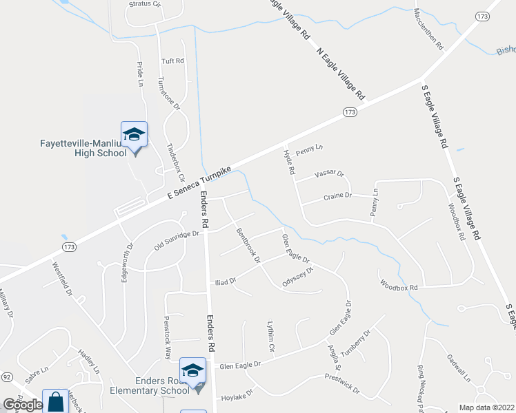 map of restaurants, bars, coffee shops, grocery stores, and more near 8267 Drinkwater Lane in Manlius