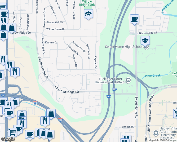 map of restaurants, bars, coffee shops, grocery stores, and more near 159 Jeanmoor Road in Buffalo