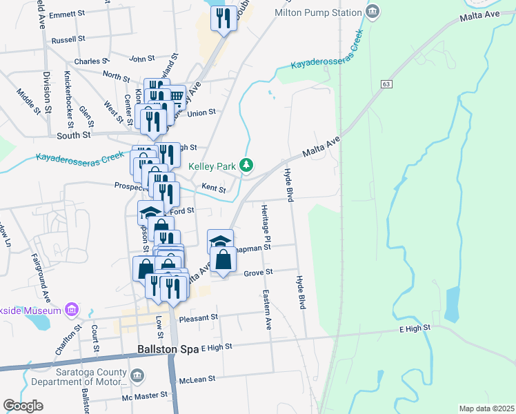 map of restaurants, bars, coffee shops, grocery stores, and more near 176 Malta Avenue in Ballston Spa