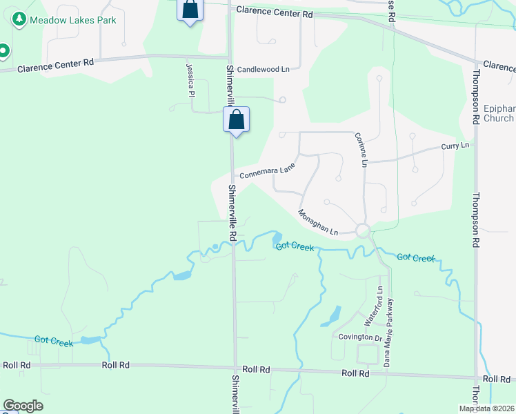 map of restaurants, bars, coffee shops, grocery stores, and more near 8909 Galway Terrace in Clarence Center