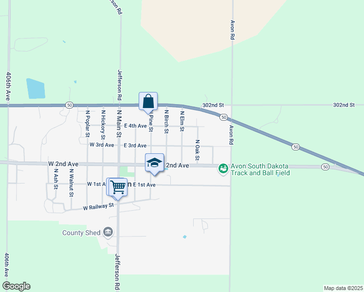 map of restaurants, bars, coffee shops, grocery stores, and more near 401 North Elm Street in Avon