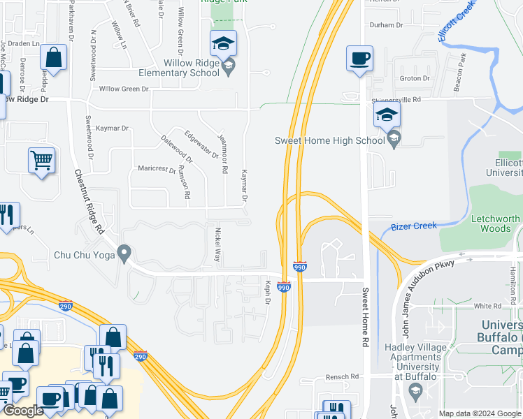 map of restaurants, bars, coffee shops, grocery stores, and more near 1101-12201 Nickel Way in Buffalo