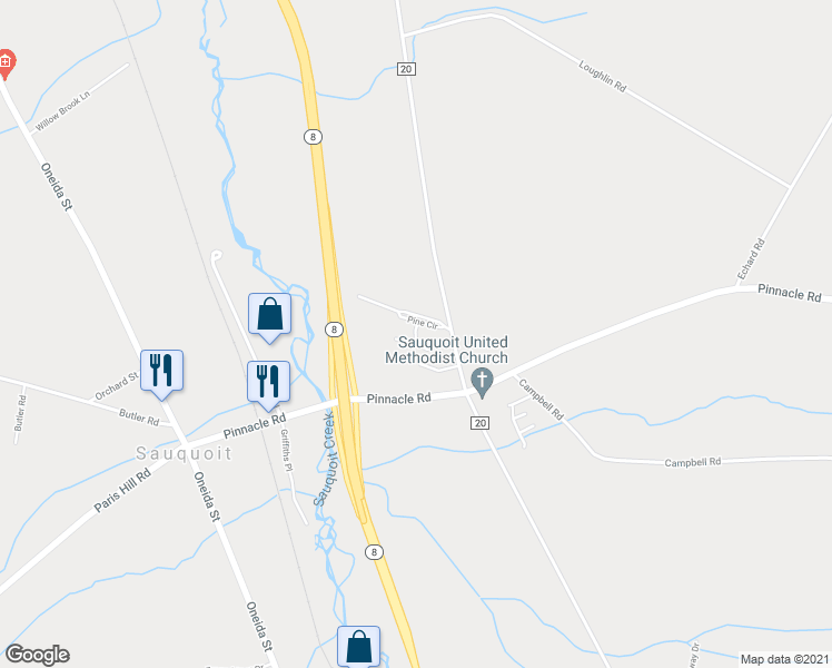map of restaurants, bars, coffee shops, grocery stores, and more near 13 Arbor Place in Sauquoit