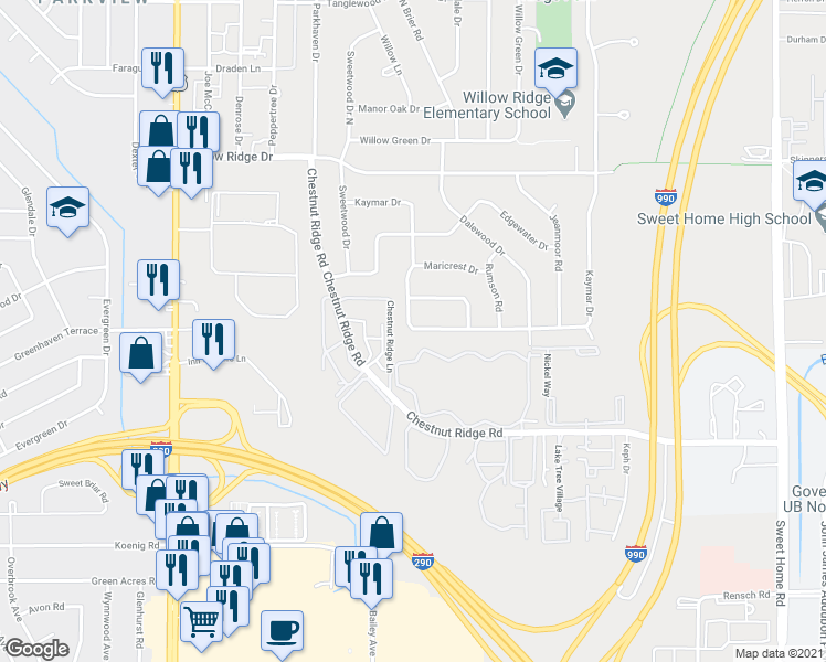 map of restaurants, bars, coffee shops, grocery stores, and more near 187 Kaymar Drive in Buffalo