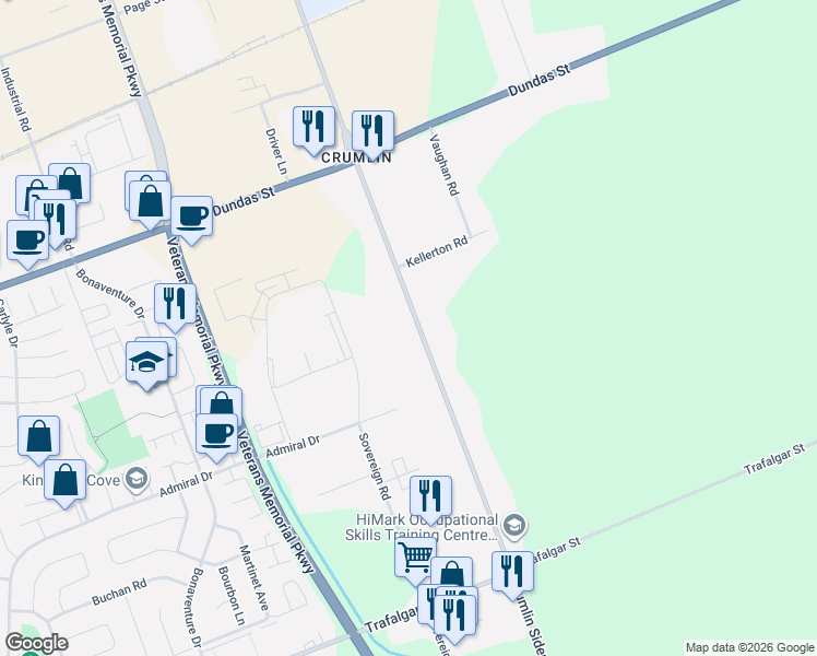 map of restaurants, bars, coffee shops, grocery stores, and more near 1142 Crumlin Road in London