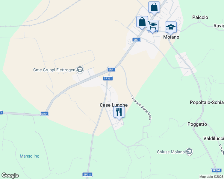 map of restaurants, bars, coffee shops, grocery stores, and more near 9 Via Cesare Pavese in Case Lunghe