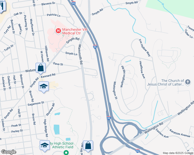 map of restaurants, bars, coffee shops, grocery stores, and more near 411A Kennard Road in Manchester
