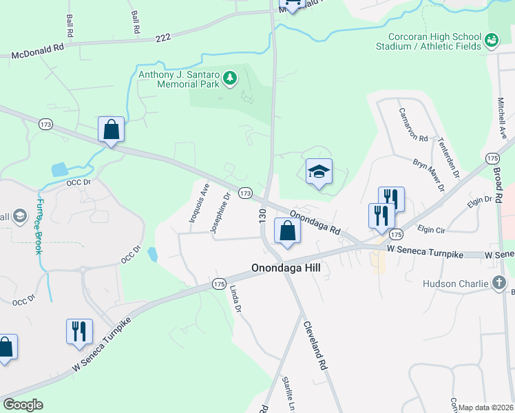 map of restaurants, bars, coffee shops, grocery stores, and more near in Onondaga County