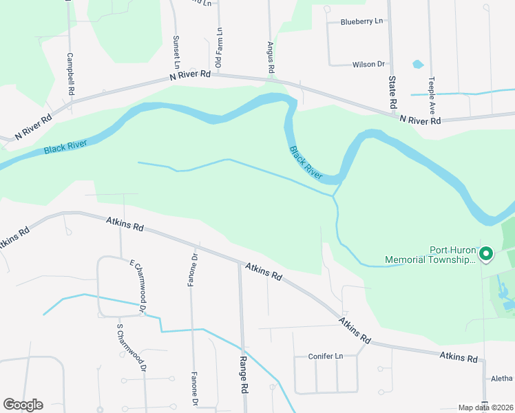 map of restaurants, bars, coffee shops, grocery stores, and more near 4366 Atkins Road in Port Huron