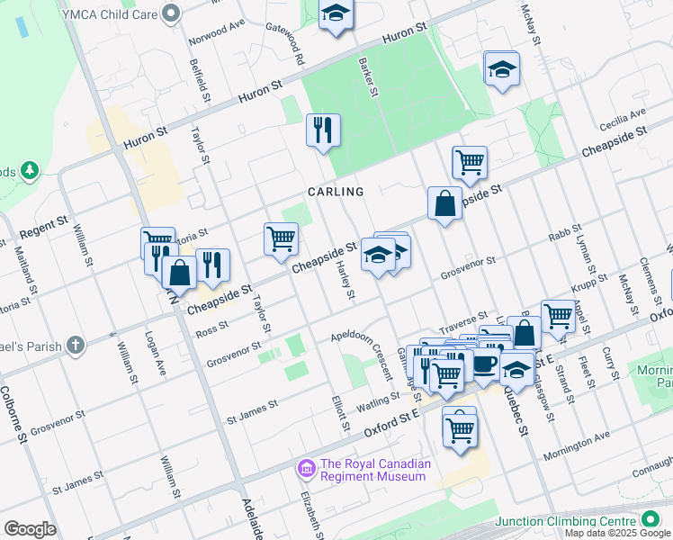 map of restaurants, bars, coffee shops, grocery stores, and more near 151 Harley Street in London