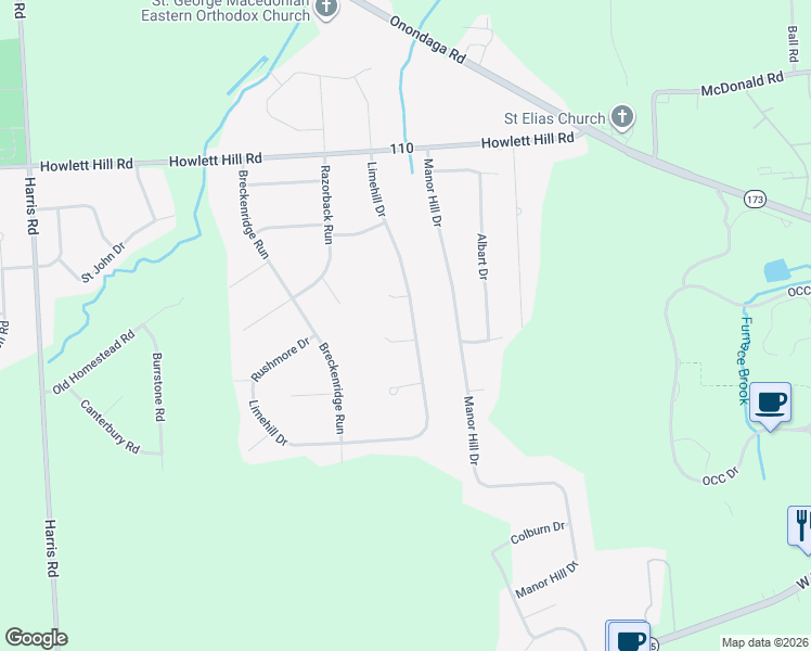 map of restaurants, bars, coffee shops, grocery stores, and more near 4888 Limehill Drive in Syracuse