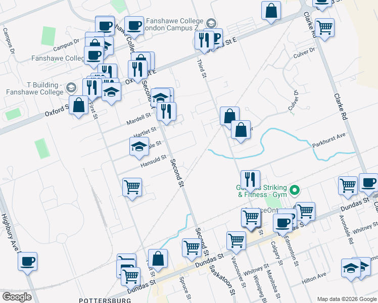 map of restaurants, bars, coffee shops, grocery stores, and more near 1660 Hansuld Street in London