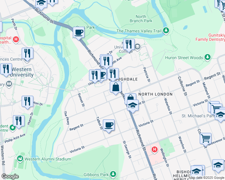 map of restaurants, bars, coffee shops, grocery stores, and more near 189 Broughdale Avenue in London