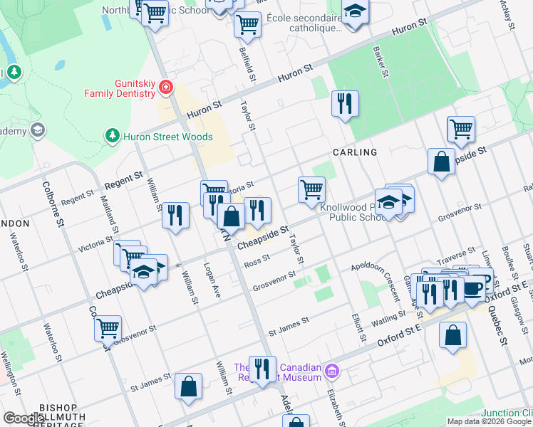 map of restaurants, bars, coffee shops, grocery stores, and more near 660 Cheapside Street in London